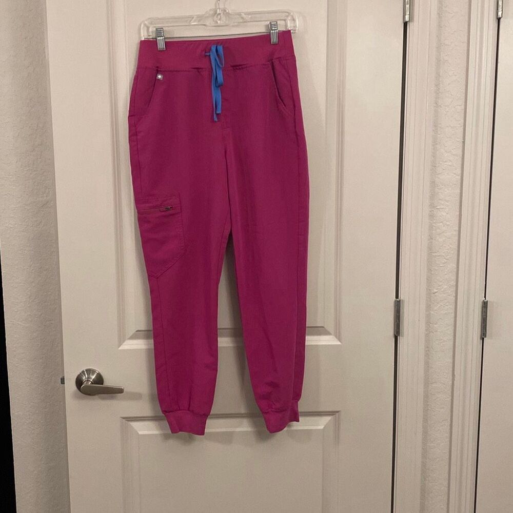 Figs Women's Magenta Track Joggers with Blue Drawstring